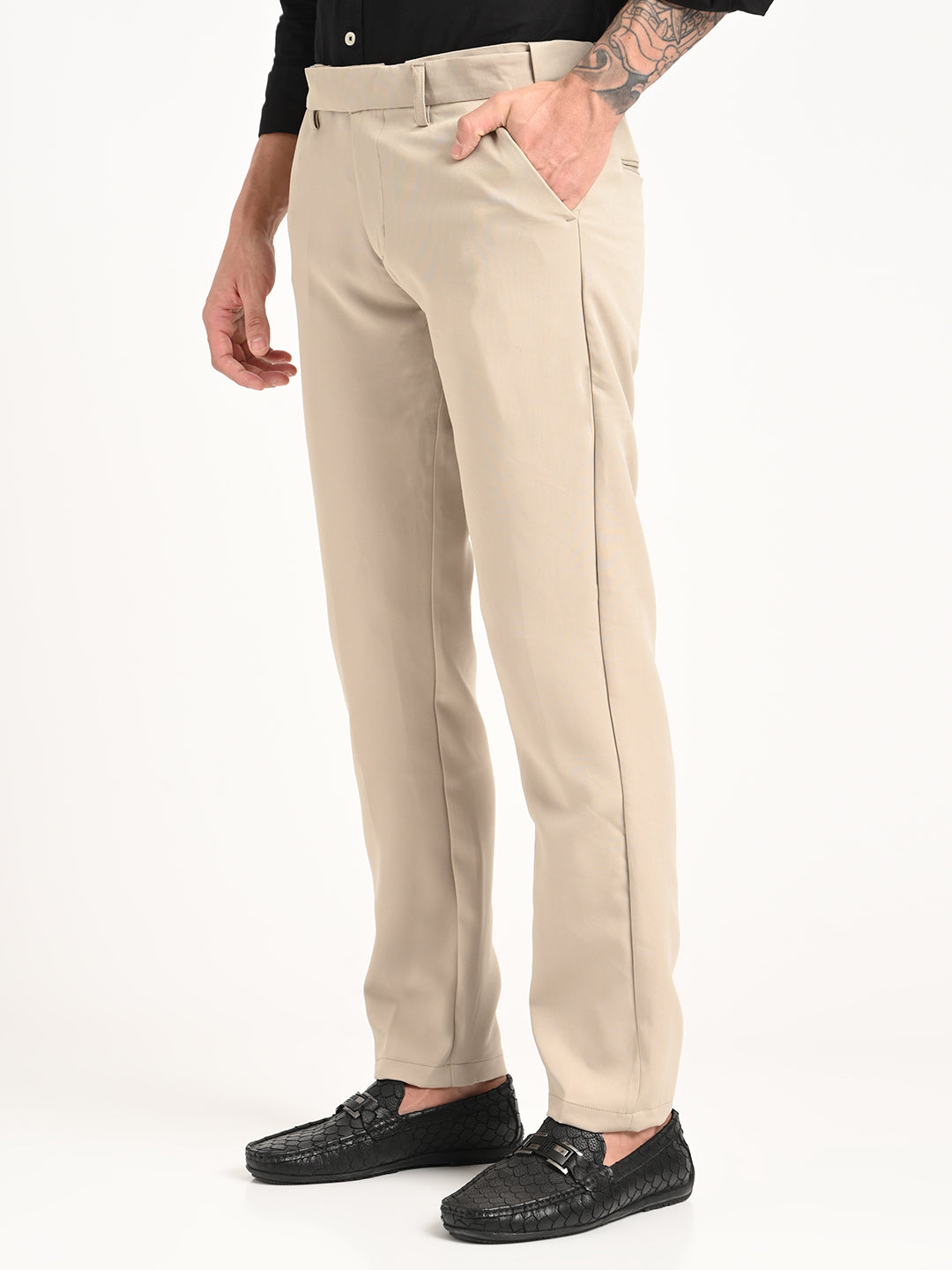 Men Textured Polyester Trousers