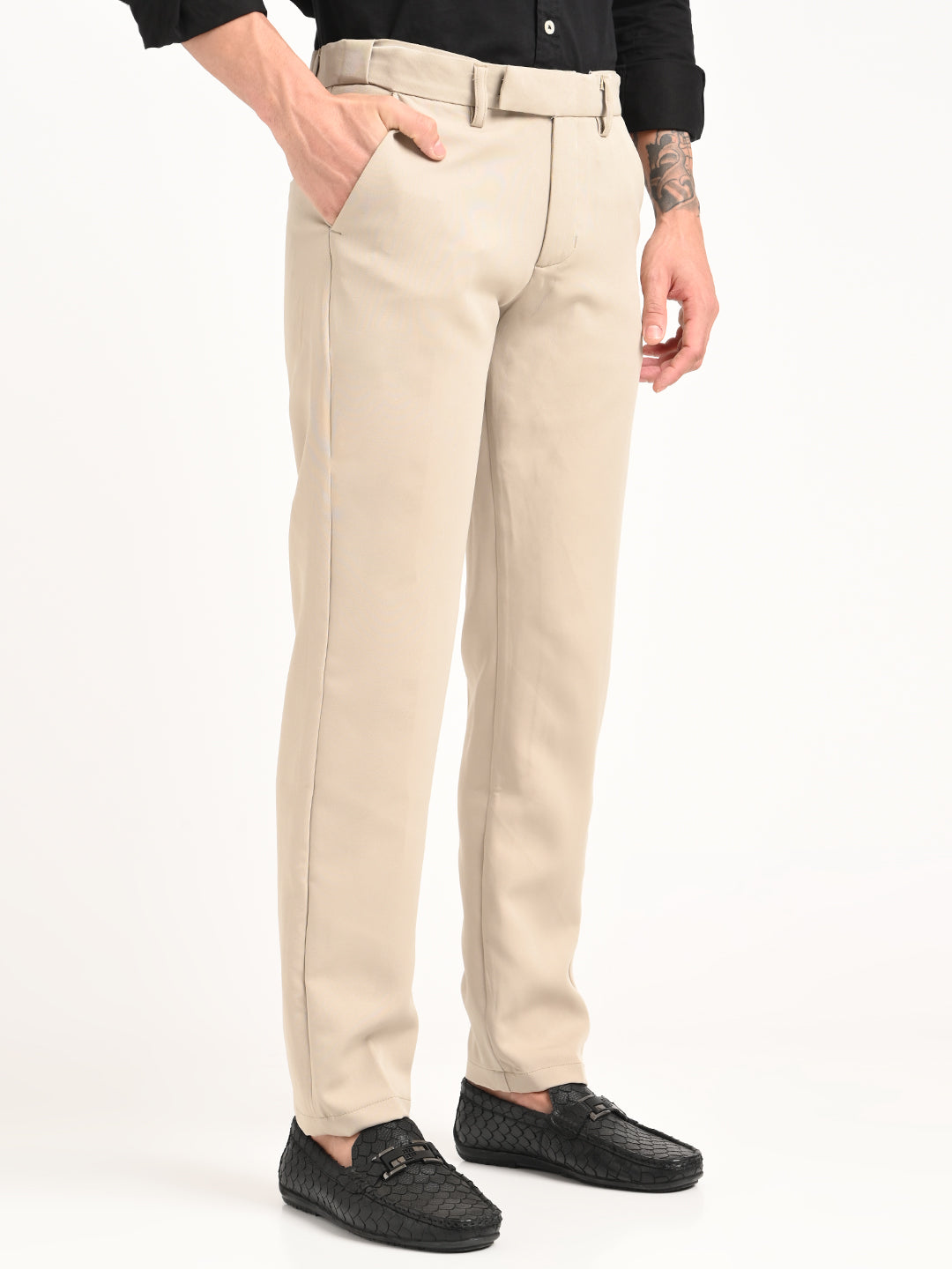 Men Textured Polyester Trousers
