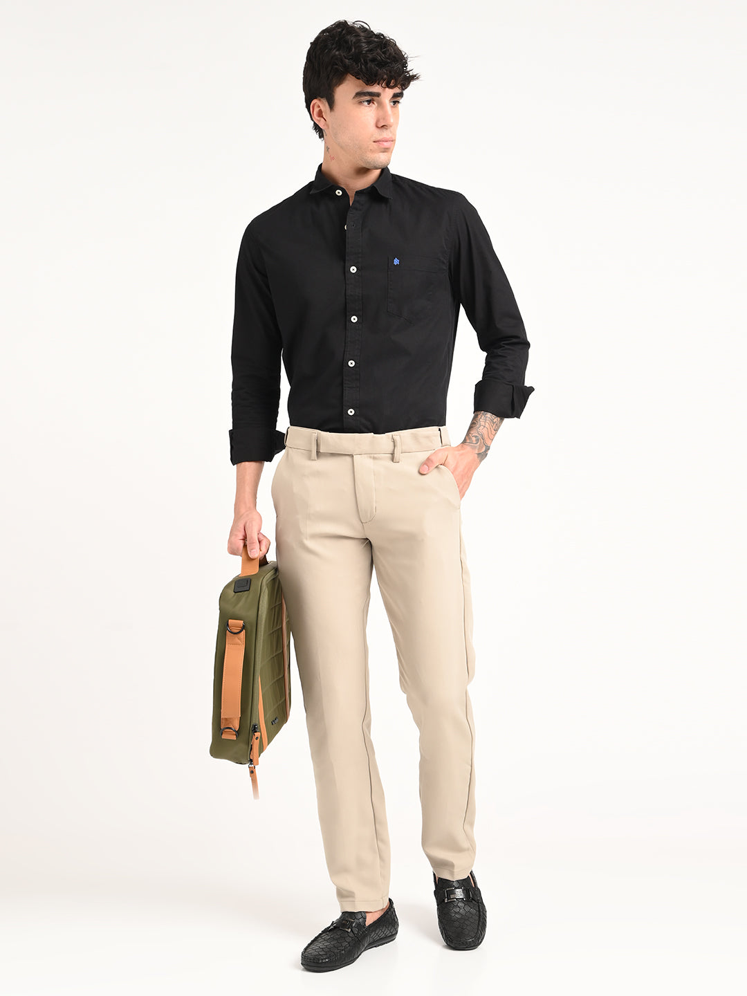 Men Textured Polyester Trousers