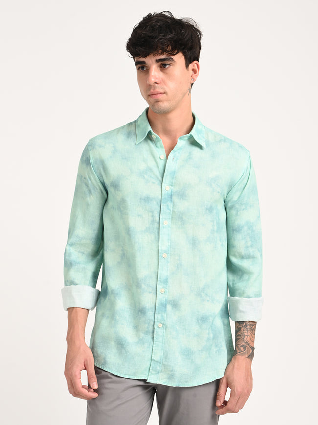 Men Digital Print Linen Blend Shirt