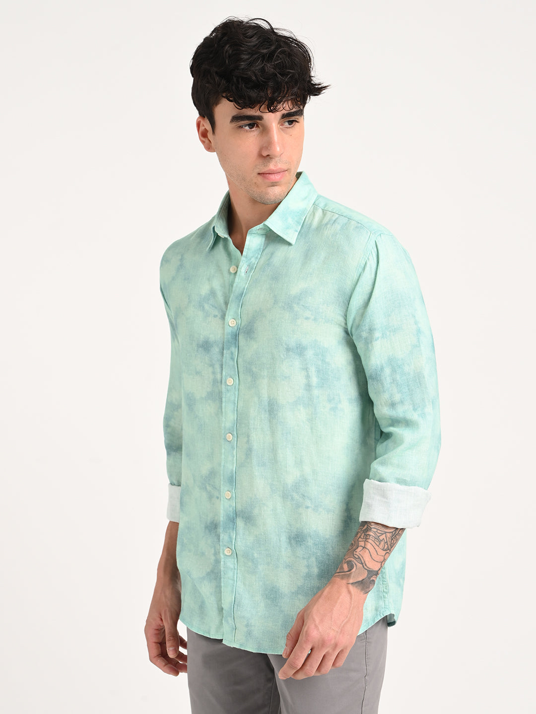 Men Digital Print Linen Blend Shirt