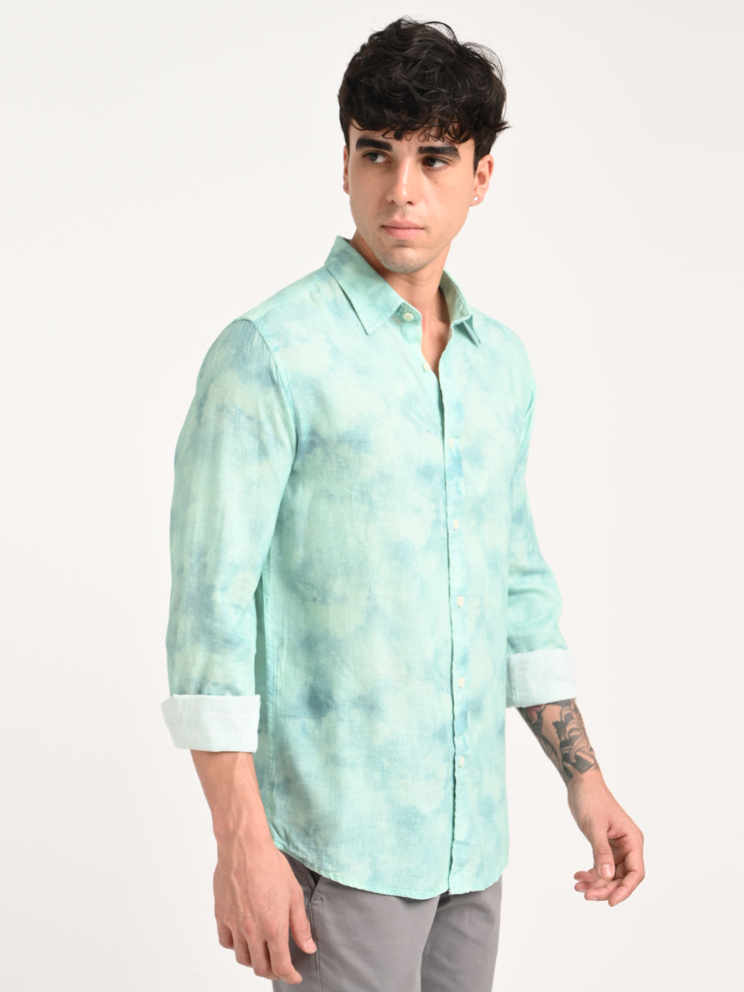 Men Digital Print Linen Blend Shirt