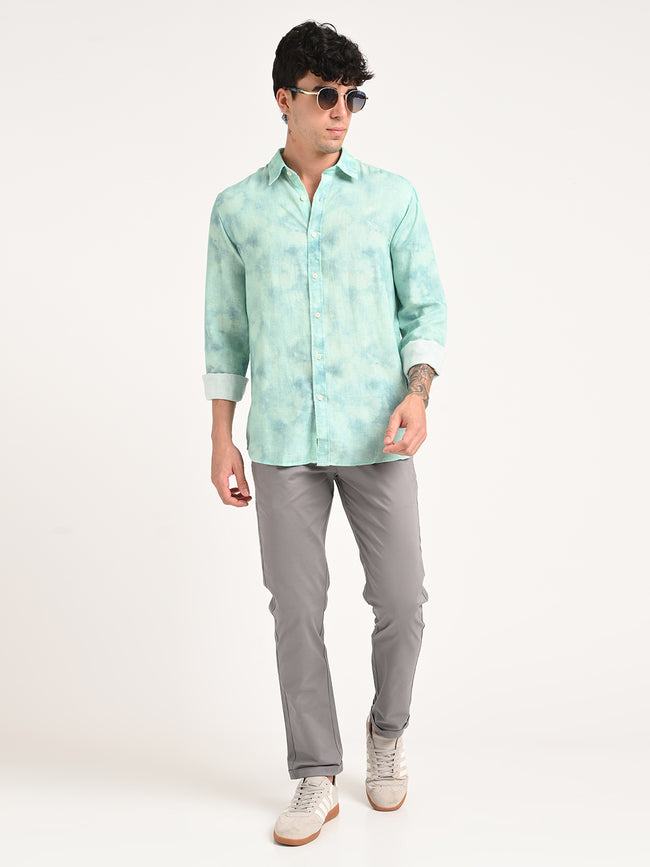 Men Digital Print Linen Blend Shirt