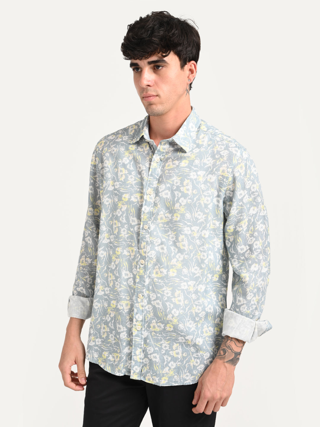 Men Digital Print Linen Blend Shirt