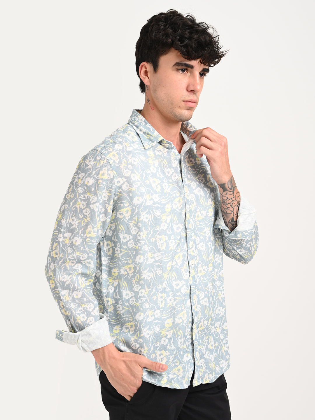 Men Digital Print Linen Blend Shirt