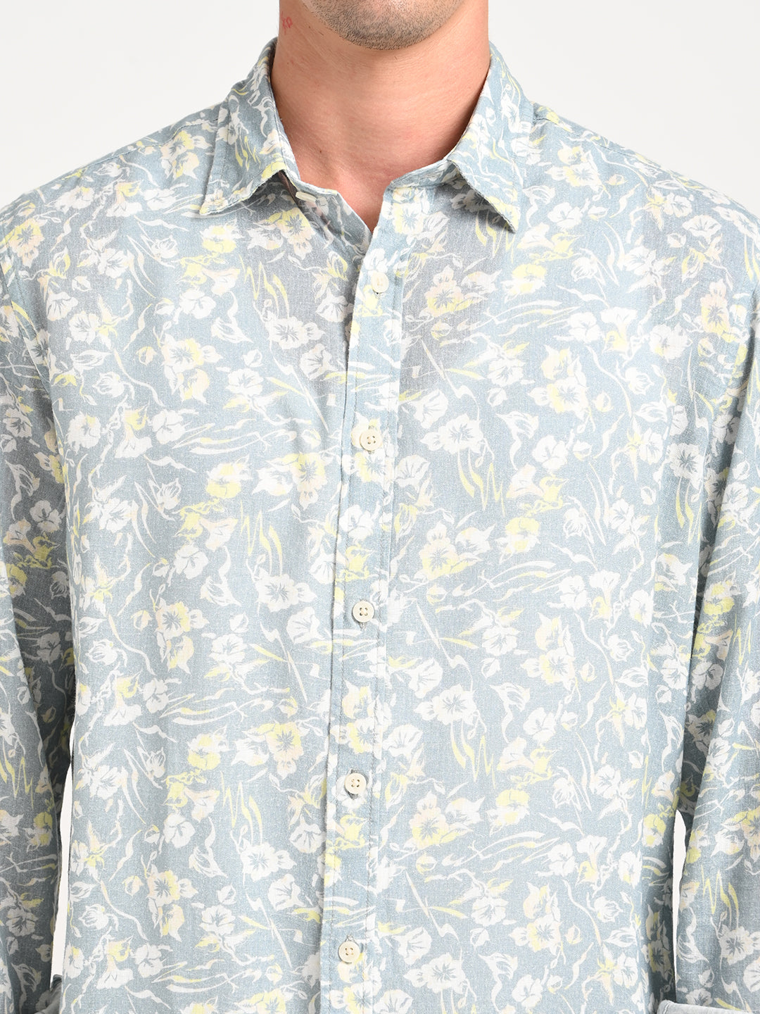 Men Digital Print Linen Blend Shirt