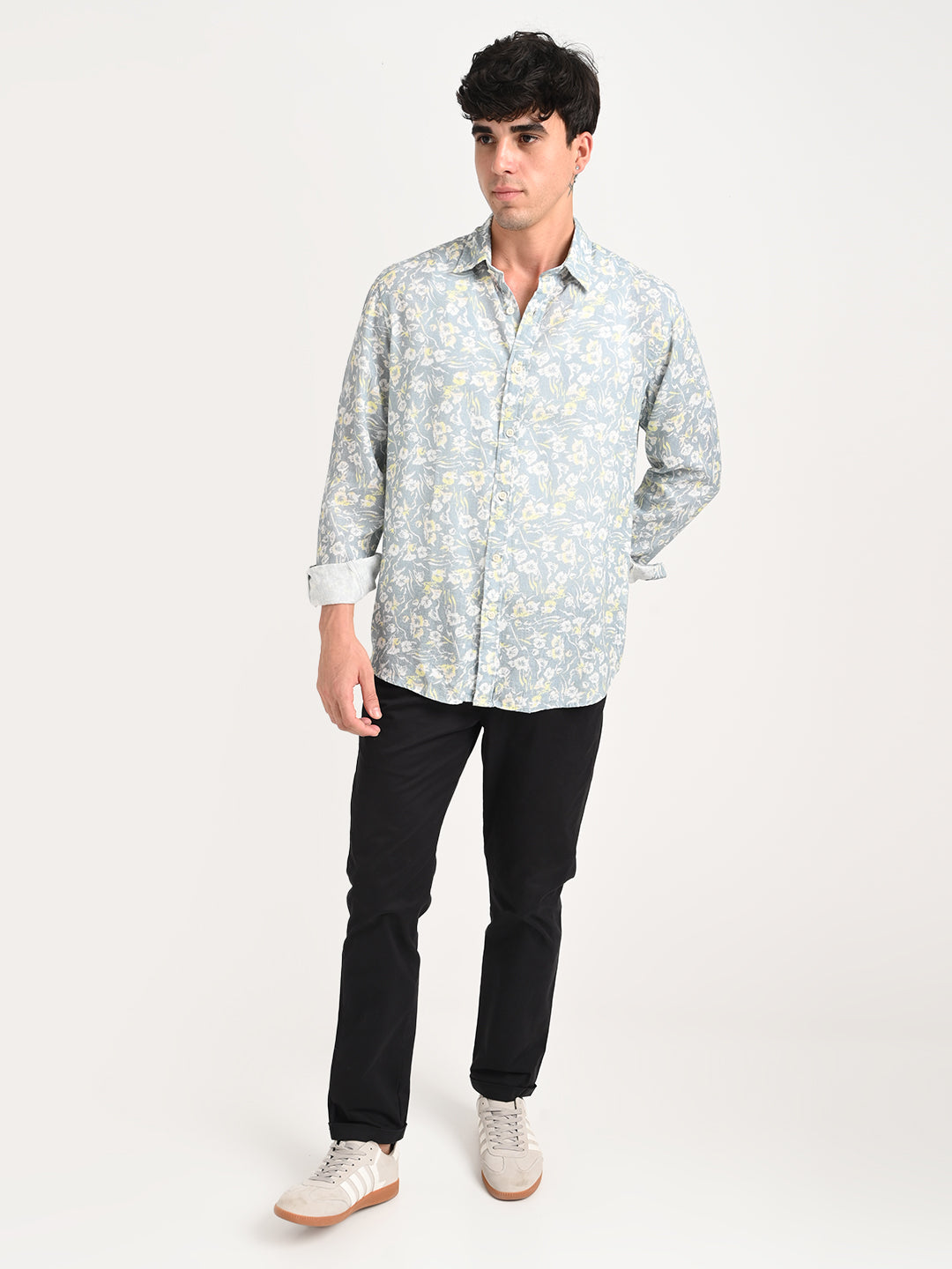 Men Digital Print Linen Blend Shirt