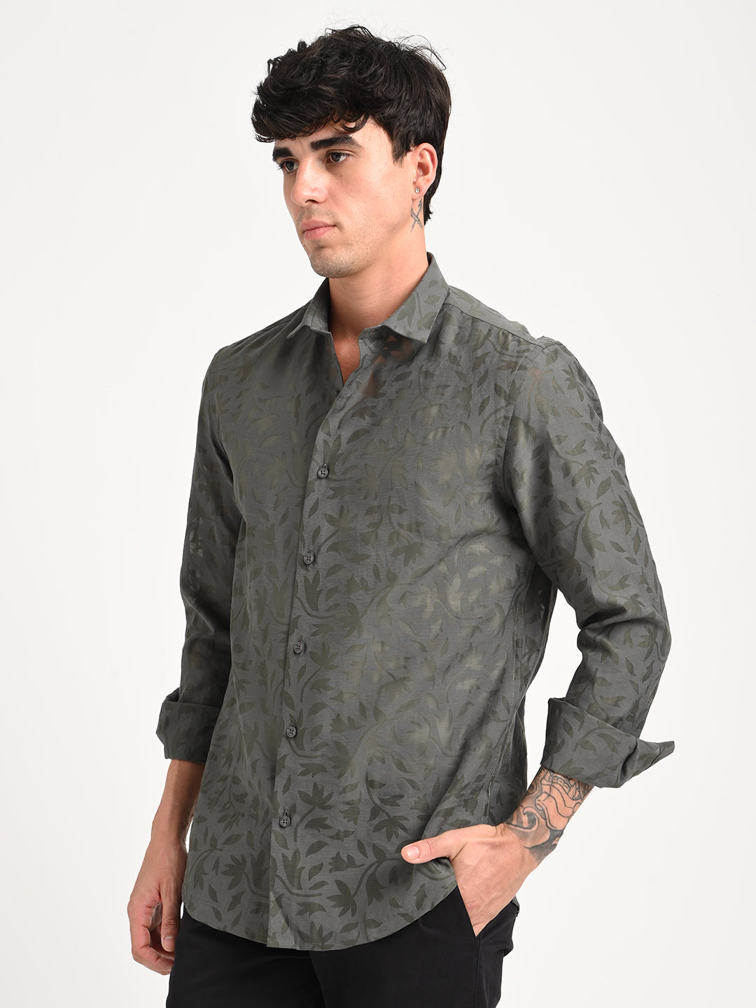 Men Textured Shirt in Brown