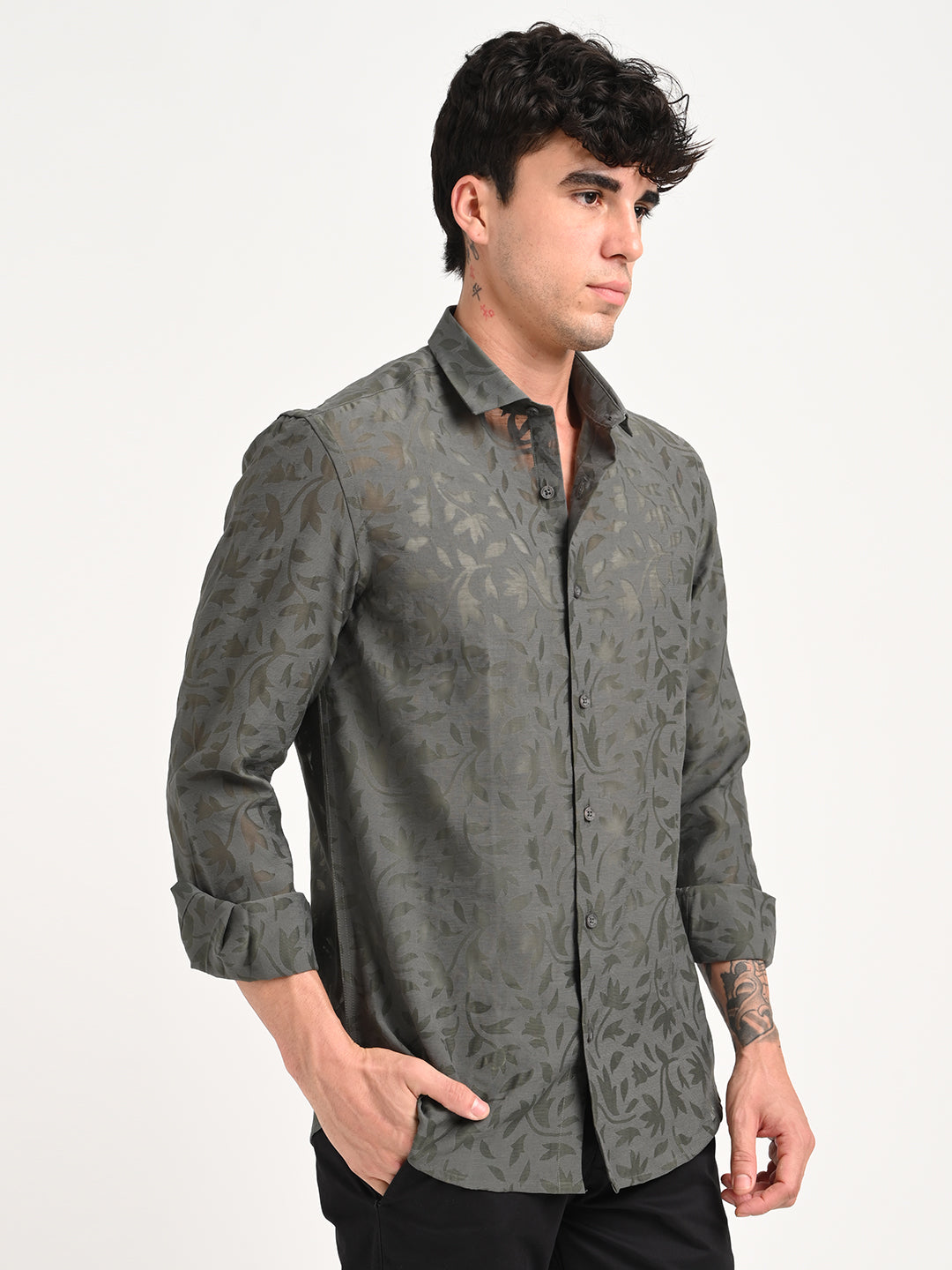 Men Textured Shirt in Brown