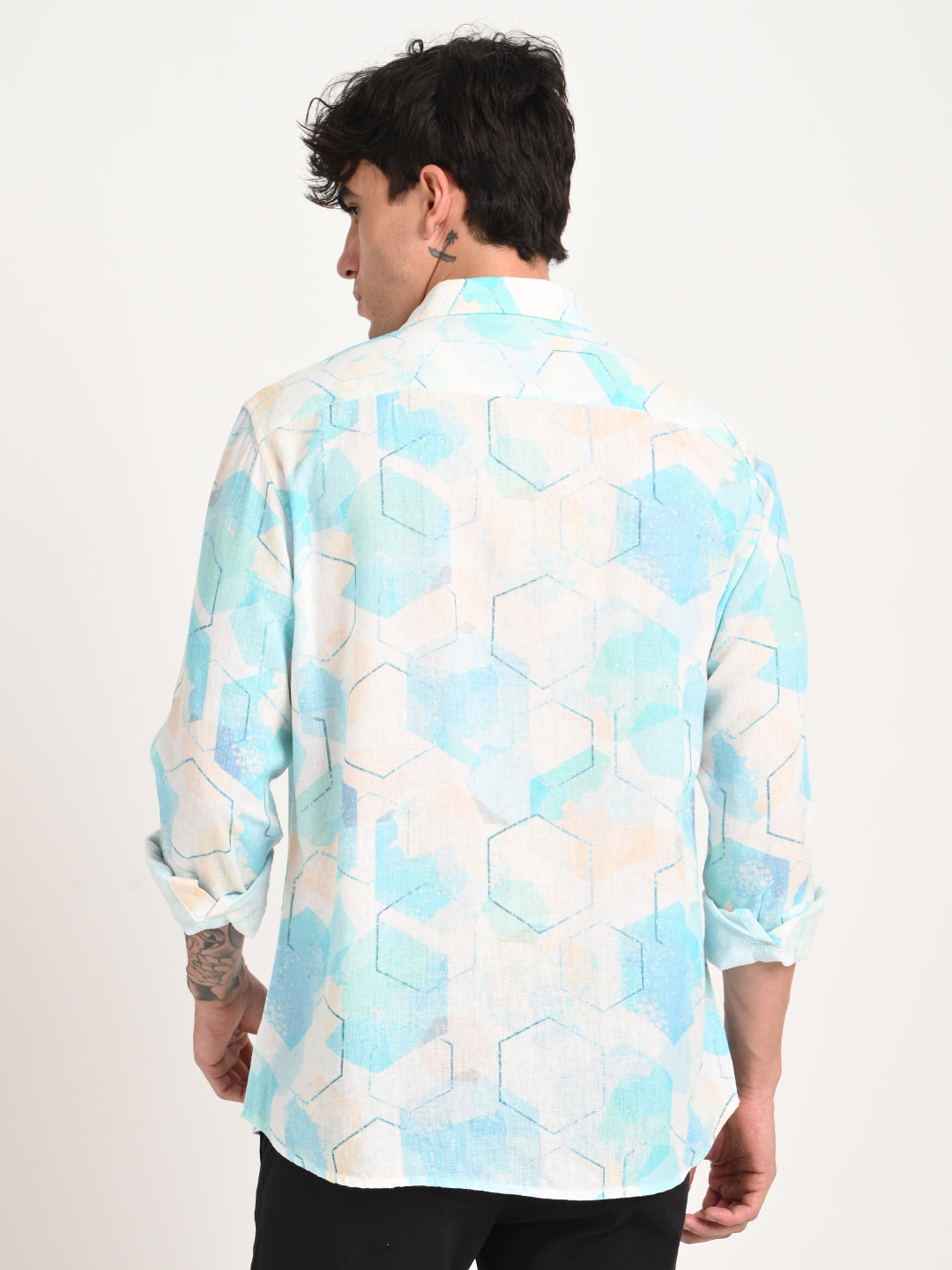 Men Digital Print Linen Blend Shirt