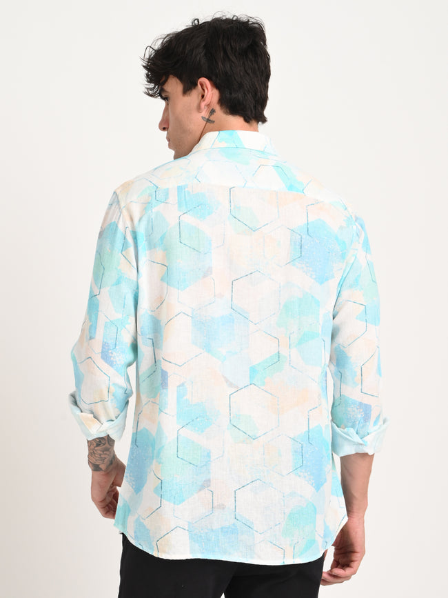 Men Digital Print Linen Blend Shirt