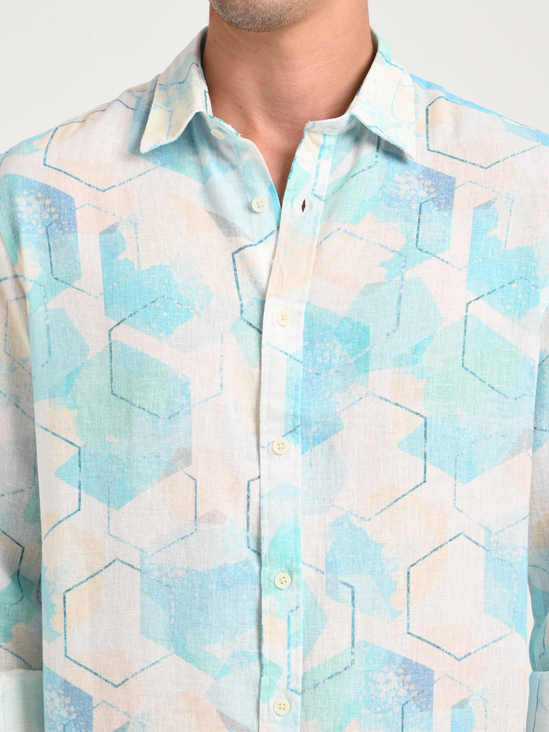 Men Digital Print Linen Blend Shirt