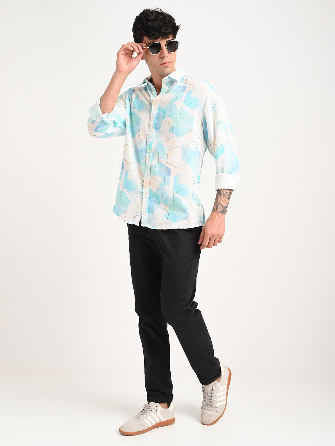 Men Digital Print Linen Blend Shirt