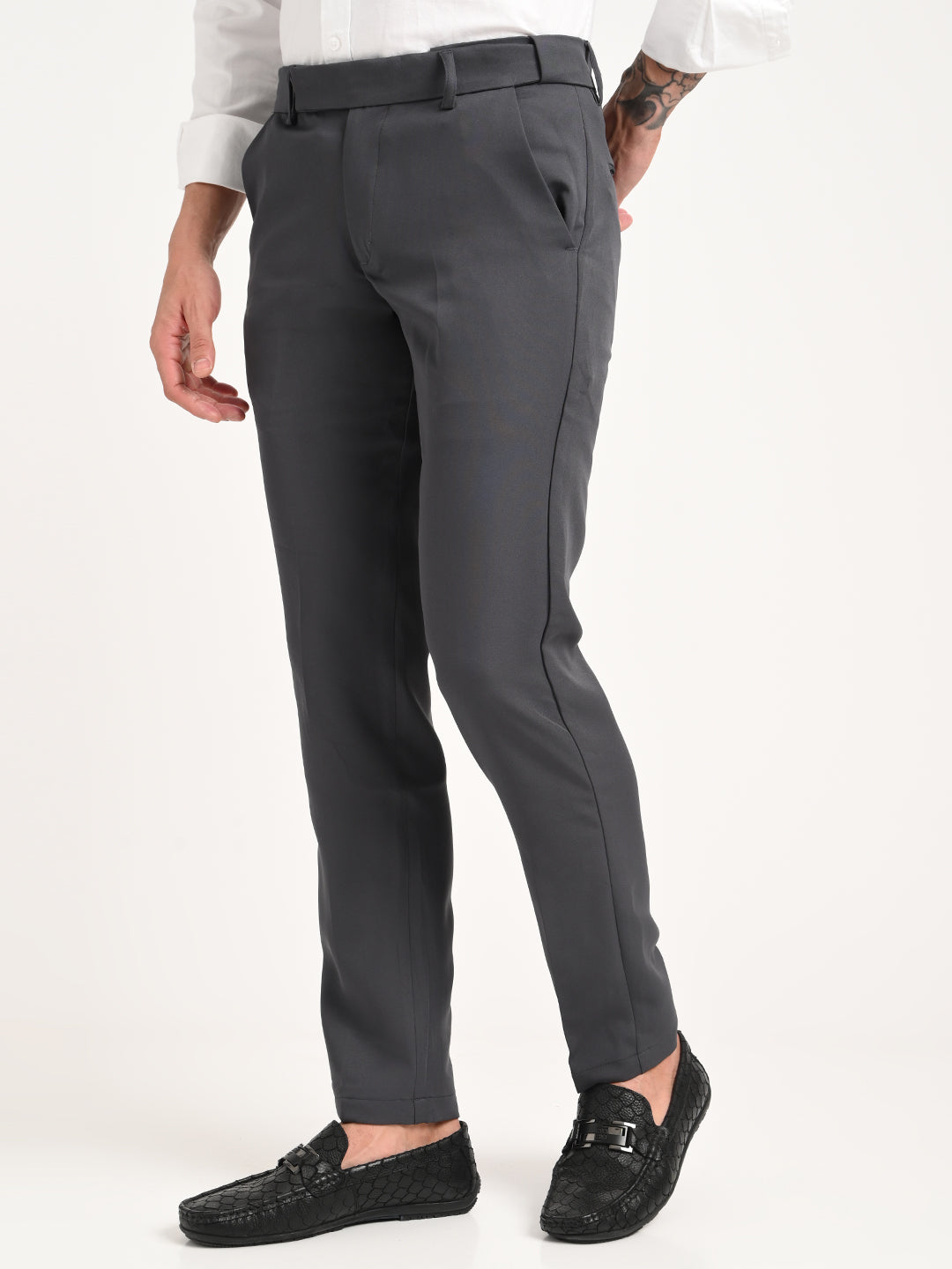 Men Textured Polyester Trousers