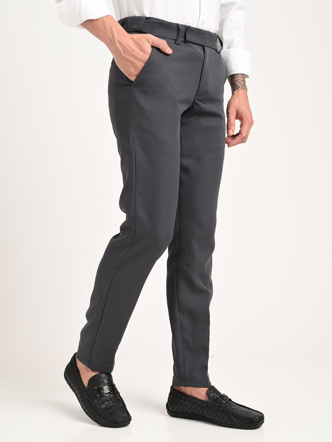 Men Textured Polyester Trousers
