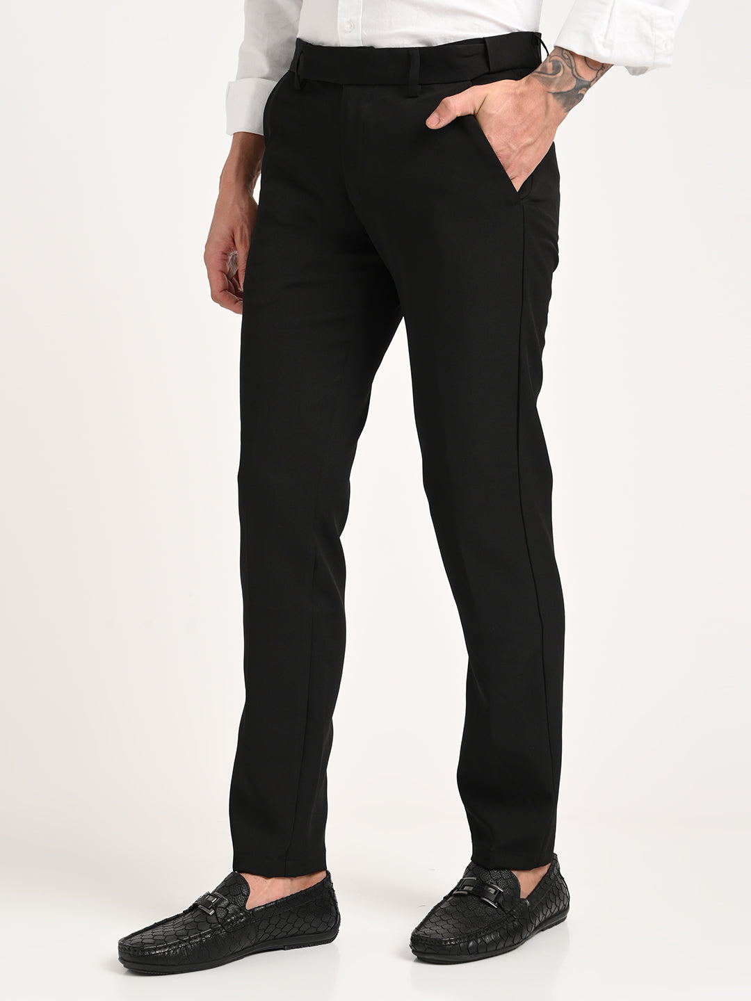 Men Textured Polyester Trousers