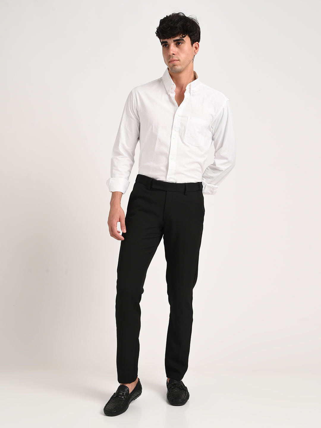 Men Textured Polyester Trousers