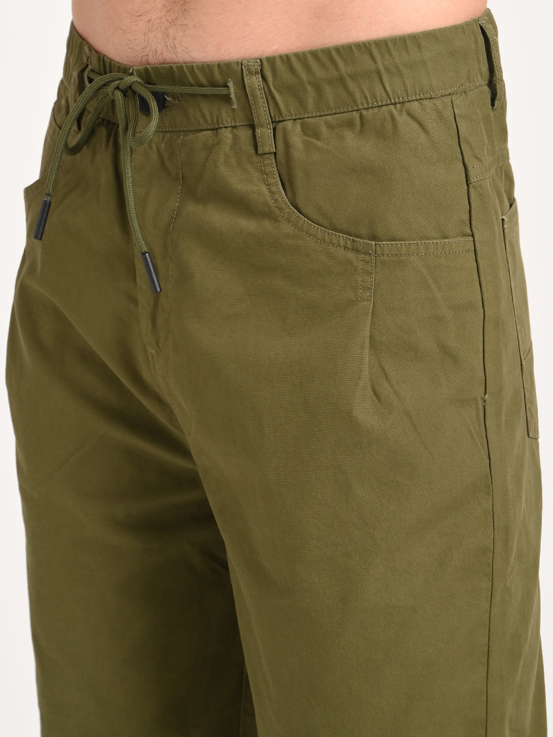 Men Relaxed Cotton Trousers with Drawcord