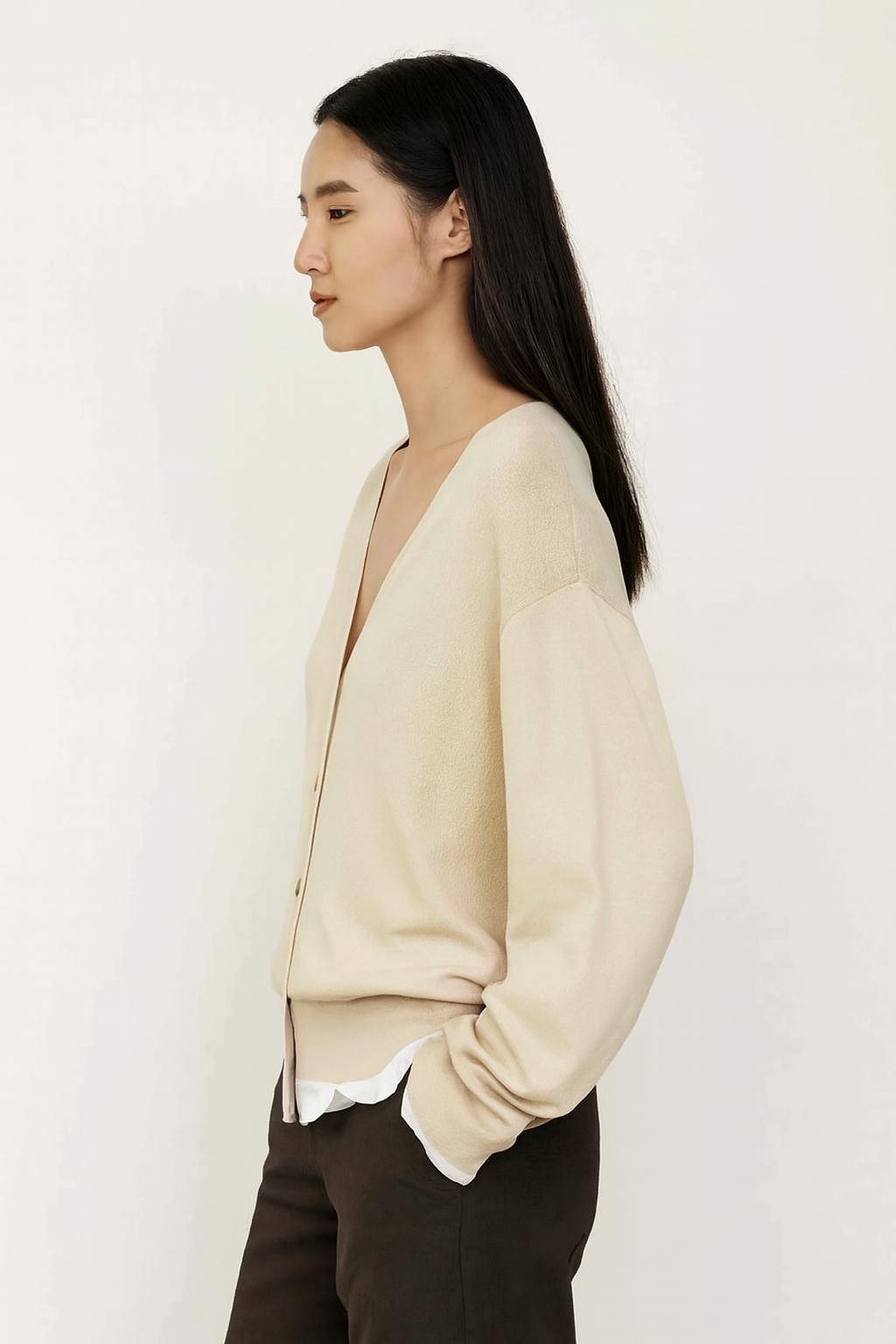 Women Beige Button Front Cardigan