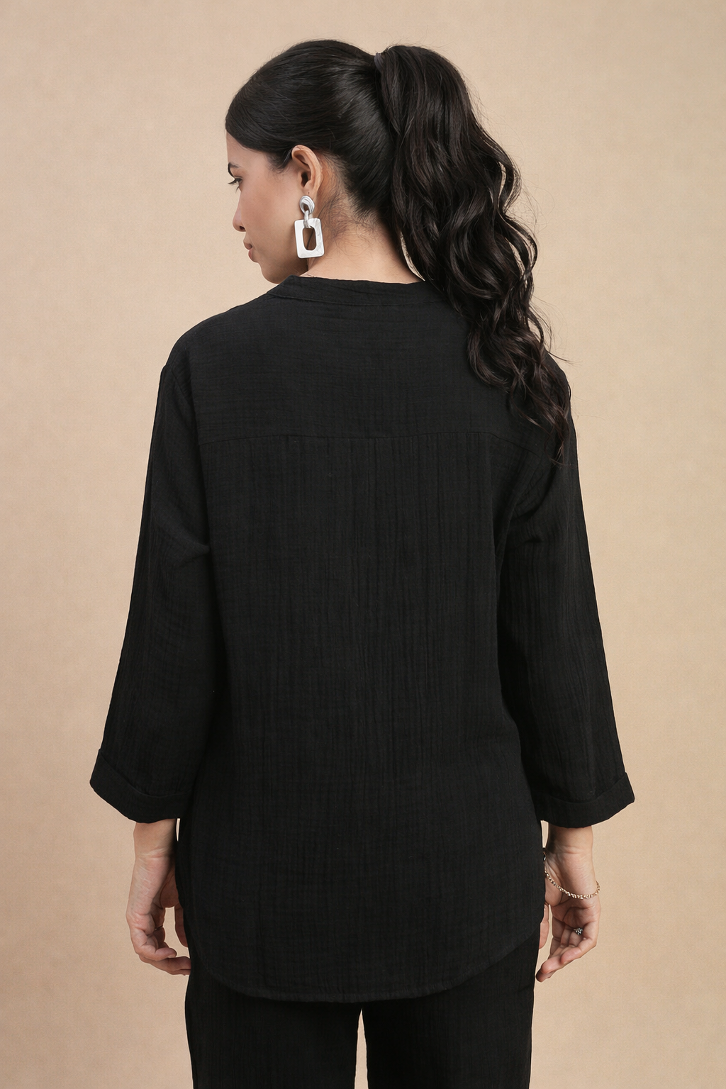 Women Black Casual Tunic Top