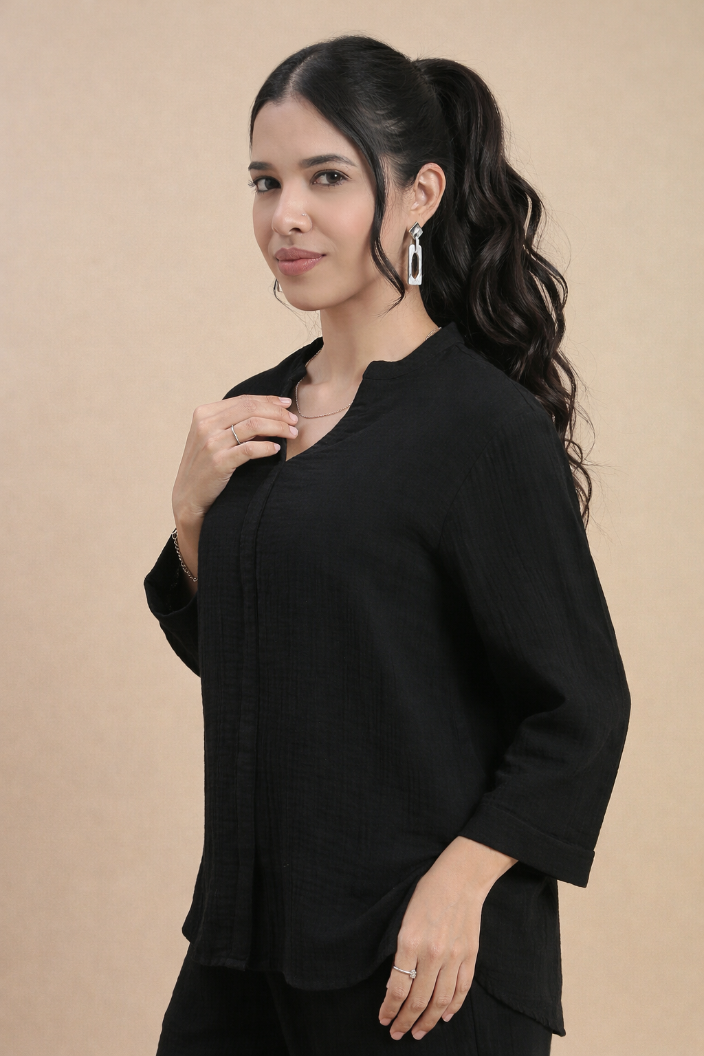 Women Black Casual Tunic Top