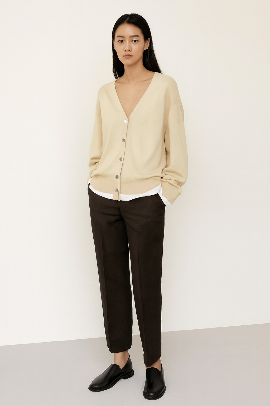 Women Beige Button Front Cardigan