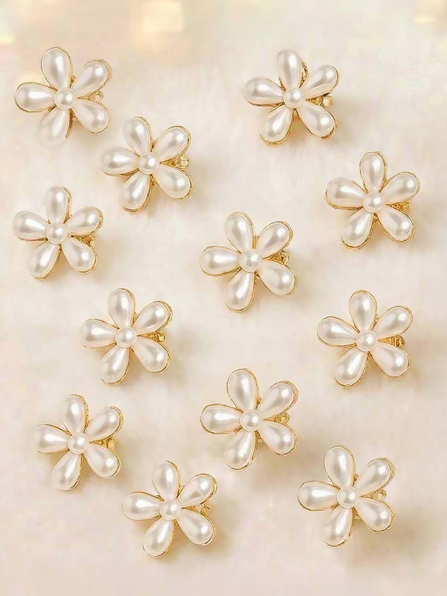 White Flower Hair Pins Set of 10