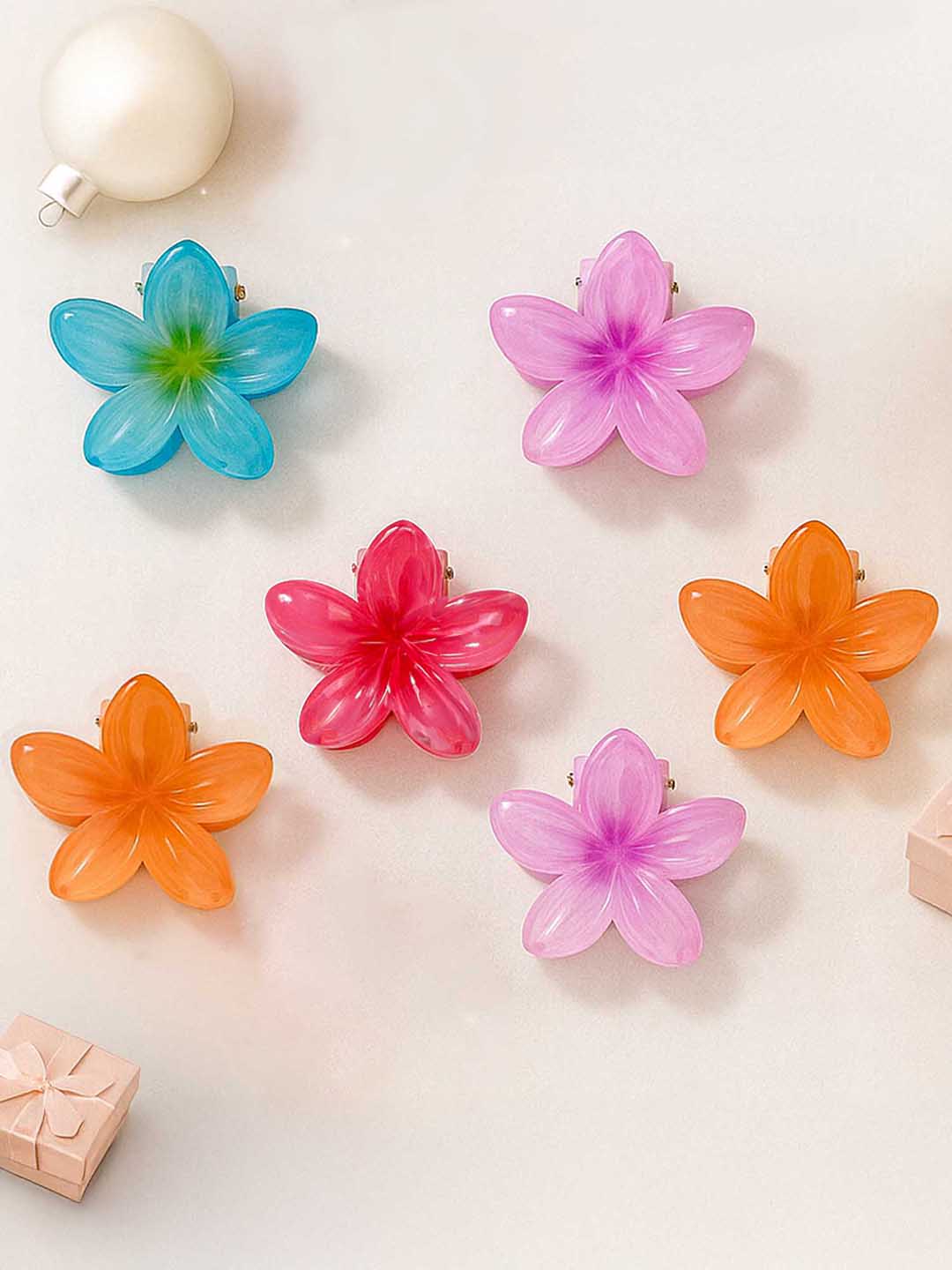 Multi Flower Hair Claw Clips with Free Pouch Set of 6