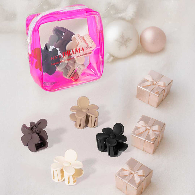 Multi Flower Hair Claw Clips with Free Pouch Set of 4
