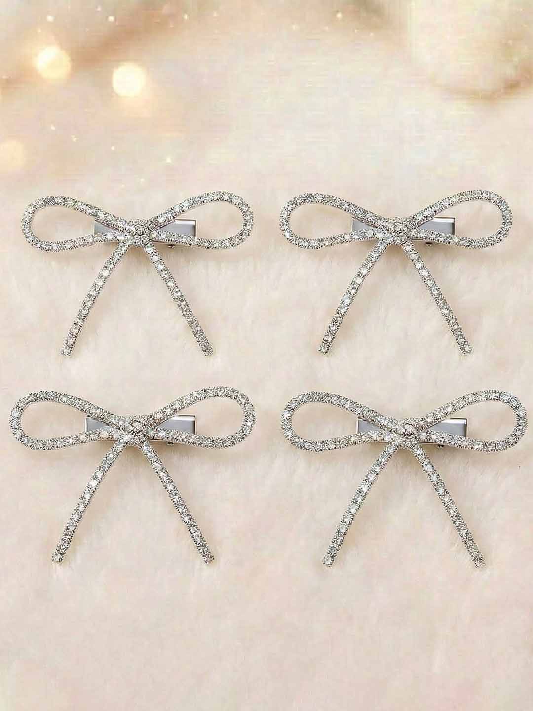 Holographic Crystal Hair Bows Alligator Clip Set of 4
