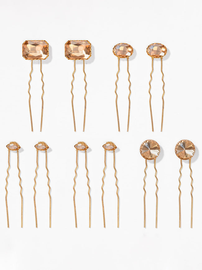 Gold Crystal Pins - Set of 10