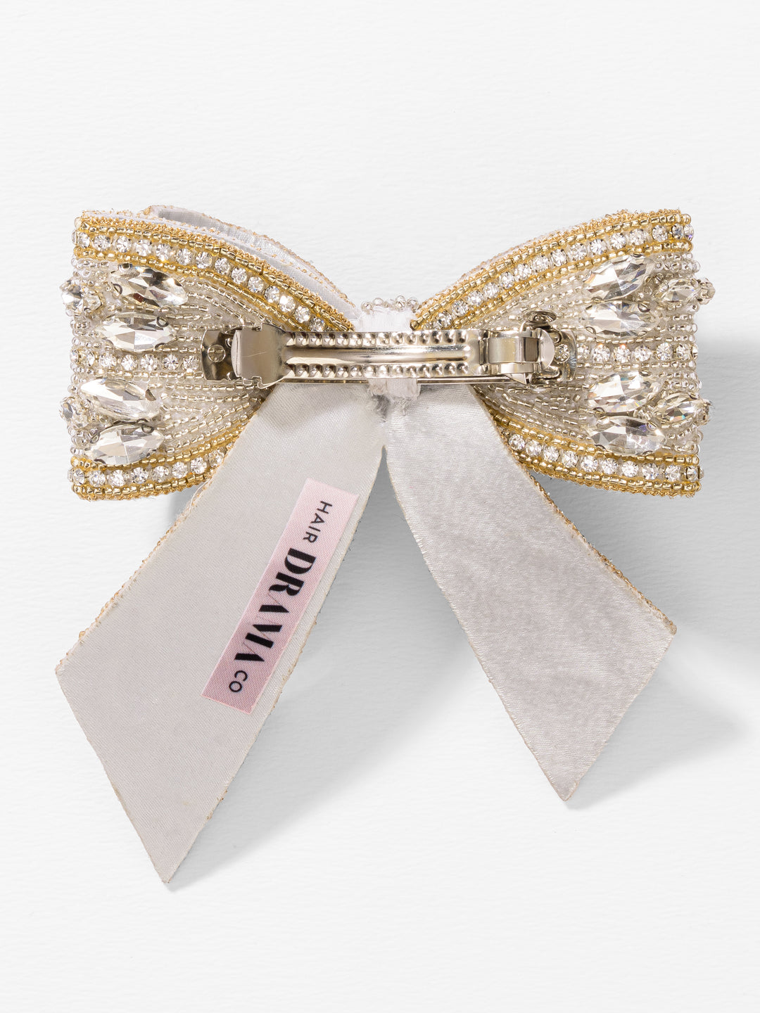 Gold Embellished Crystal Hair Bow Barrette Clip