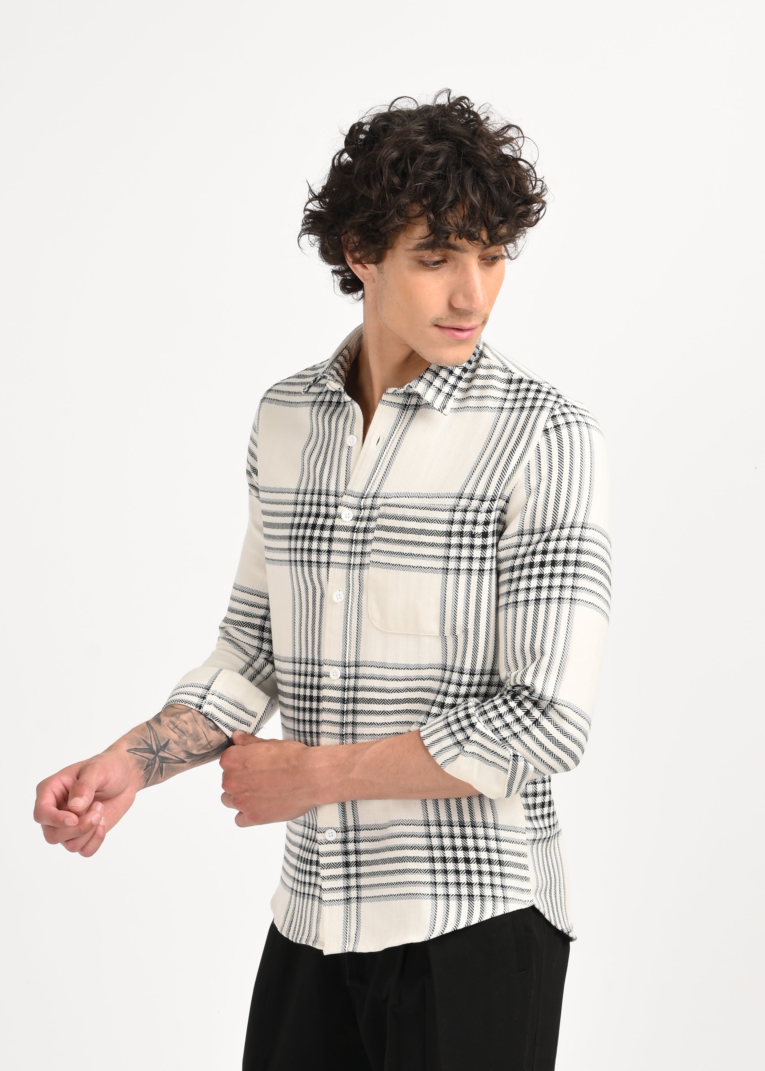 Men White Classic Bold Checked Shirt
