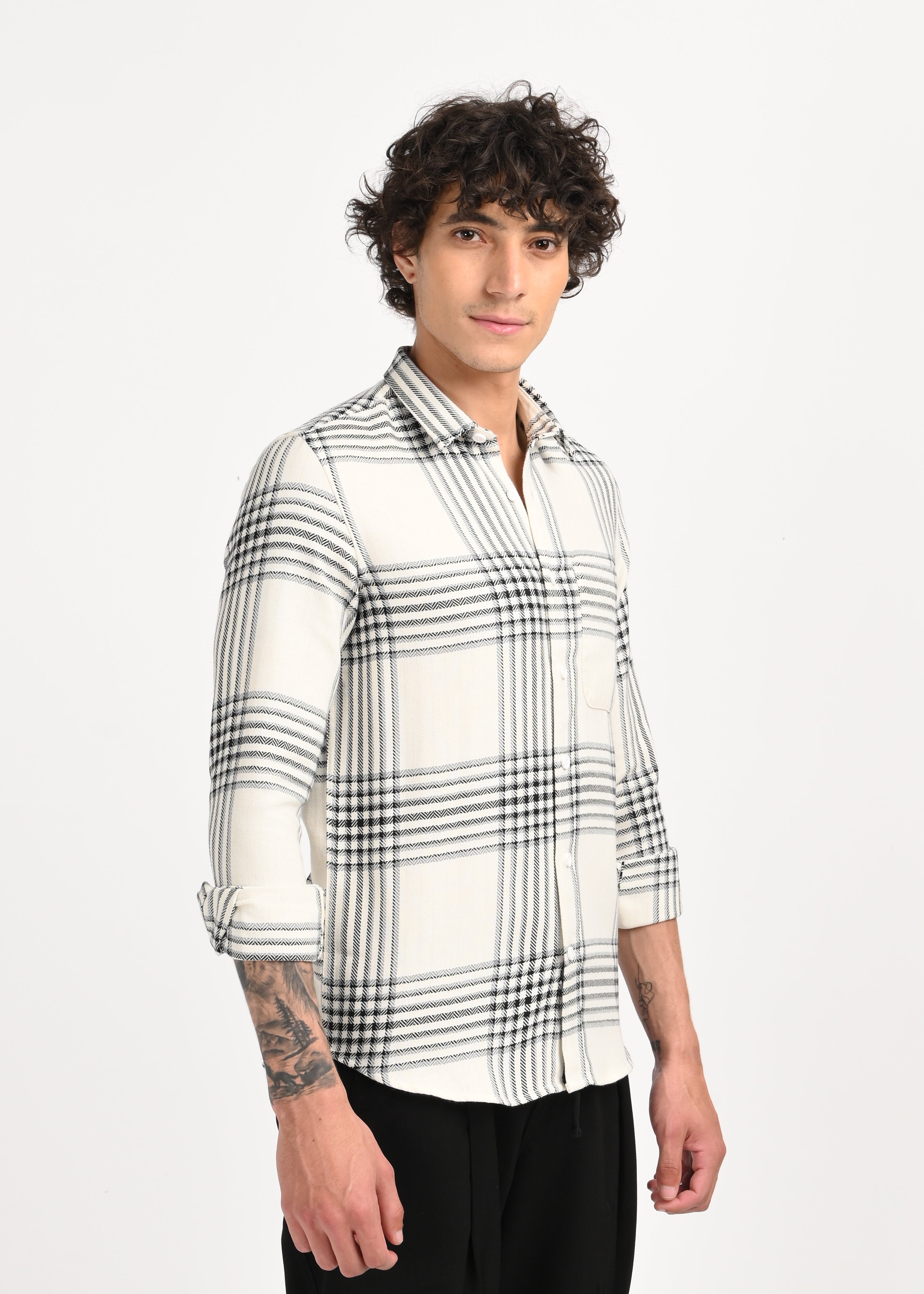 Men White Classic Bold Checked Shirt