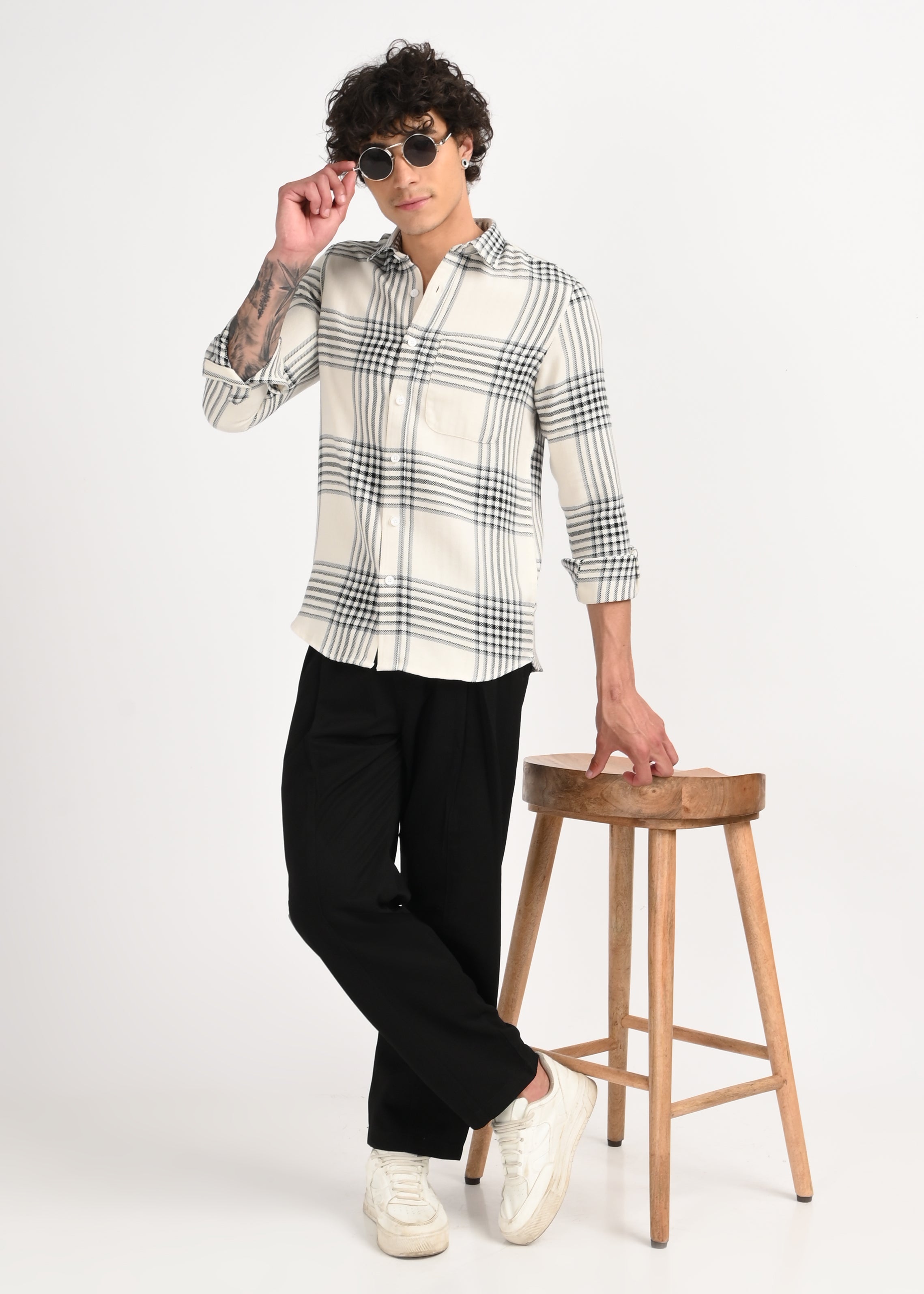 Men White Classic Bold Checked Shirt