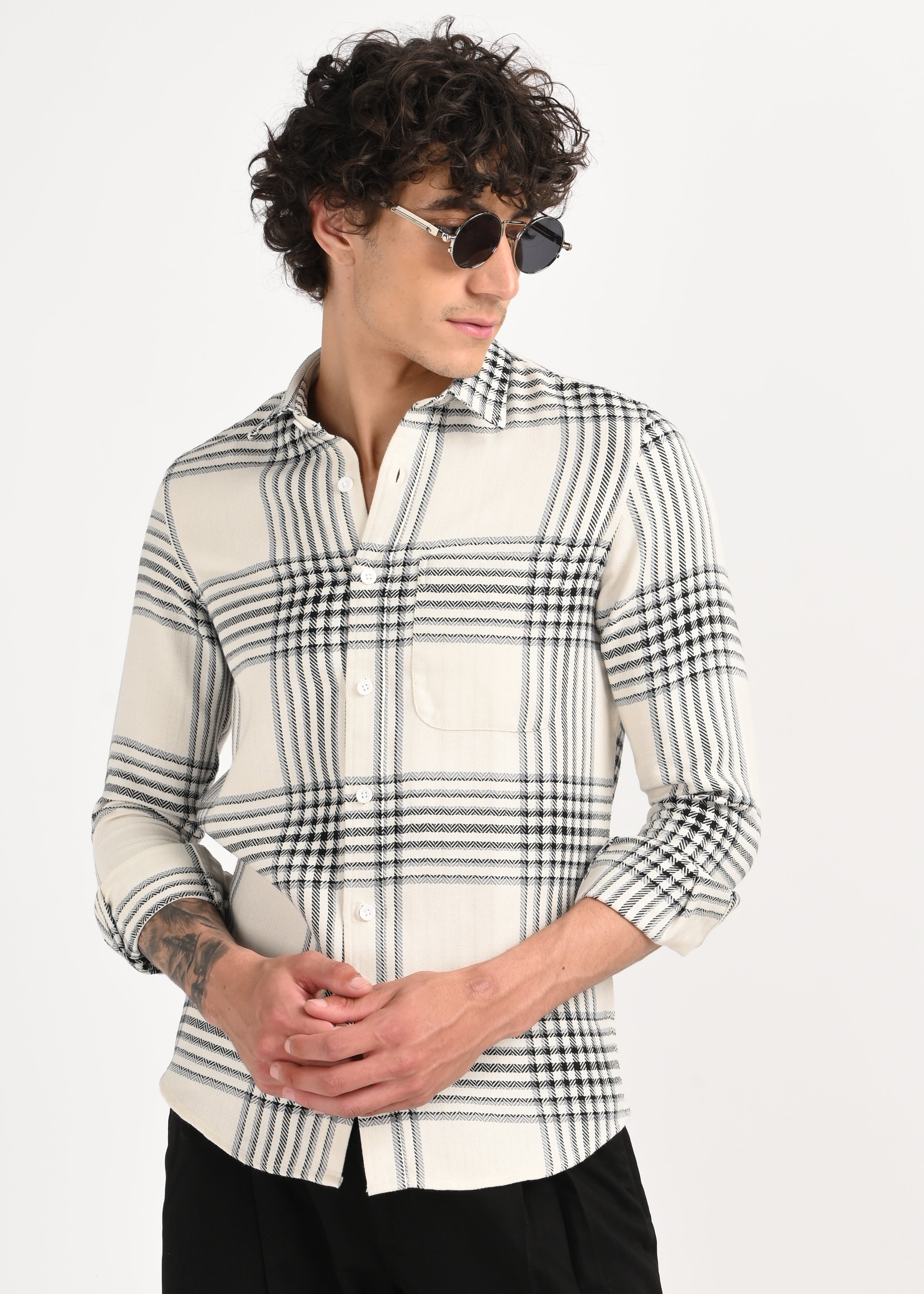 Men White Classic Bold Checked Shirt