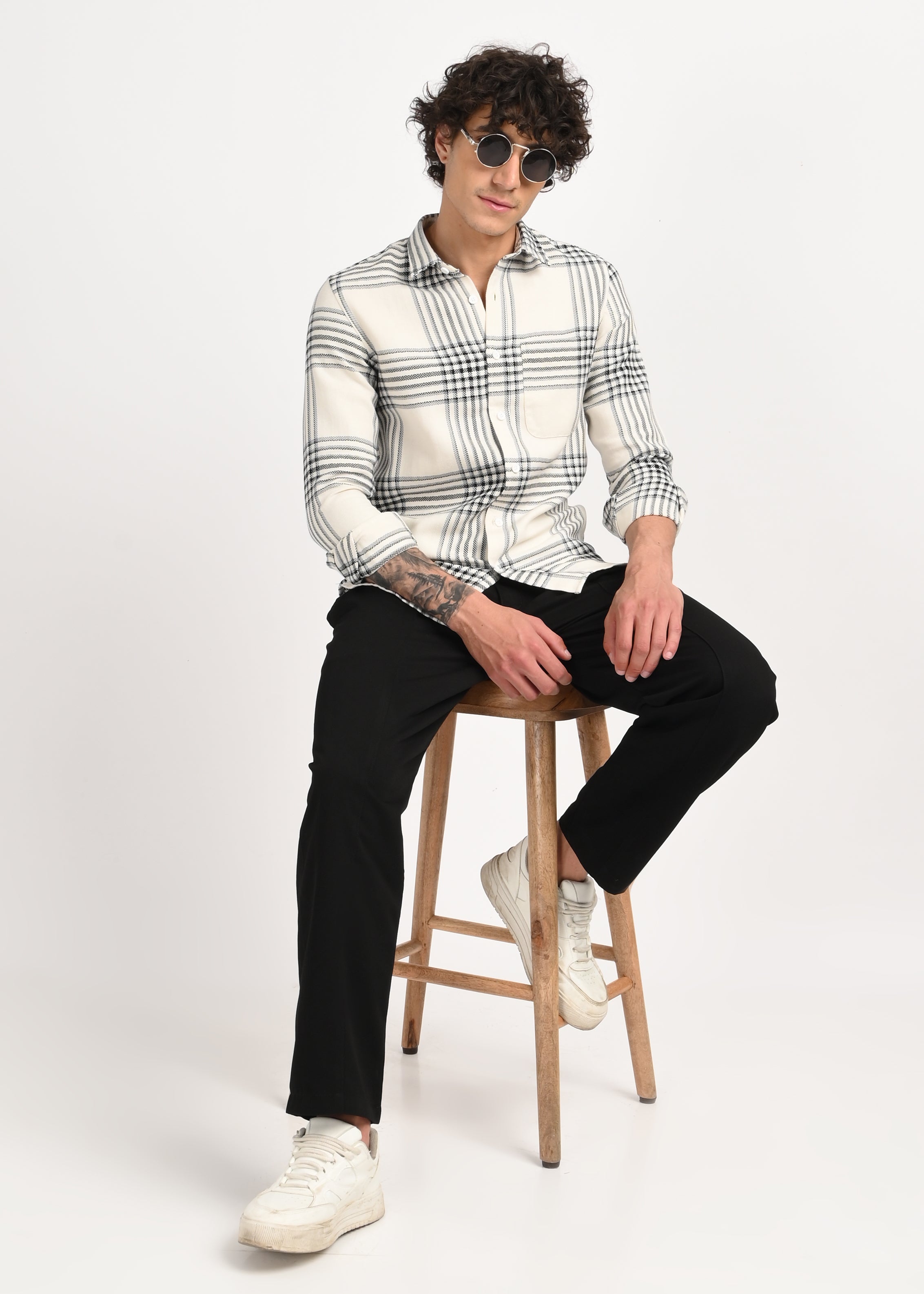 Men White Classic Bold Checked Shirt