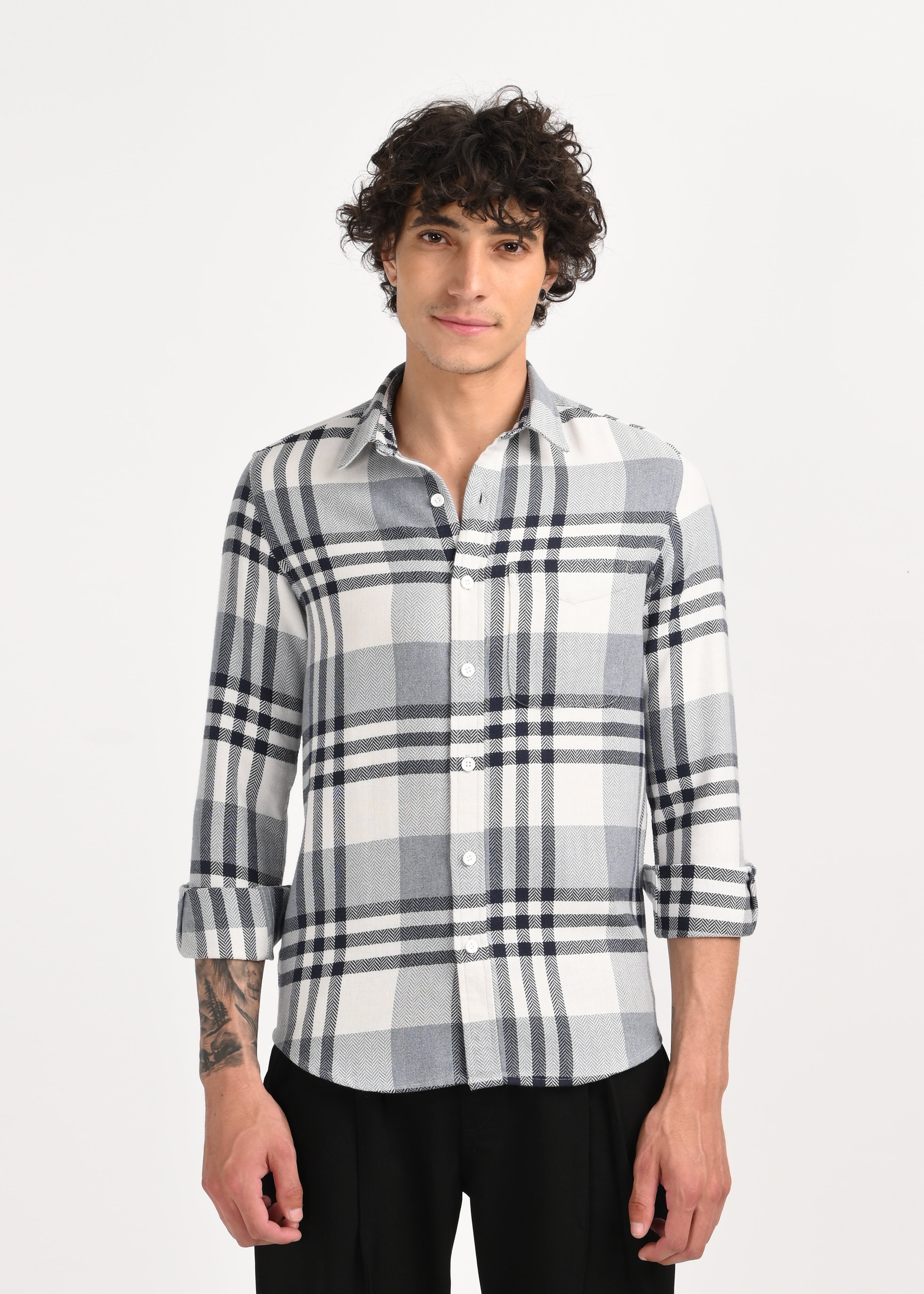 Men Grey Classic Bold Checked Shirt