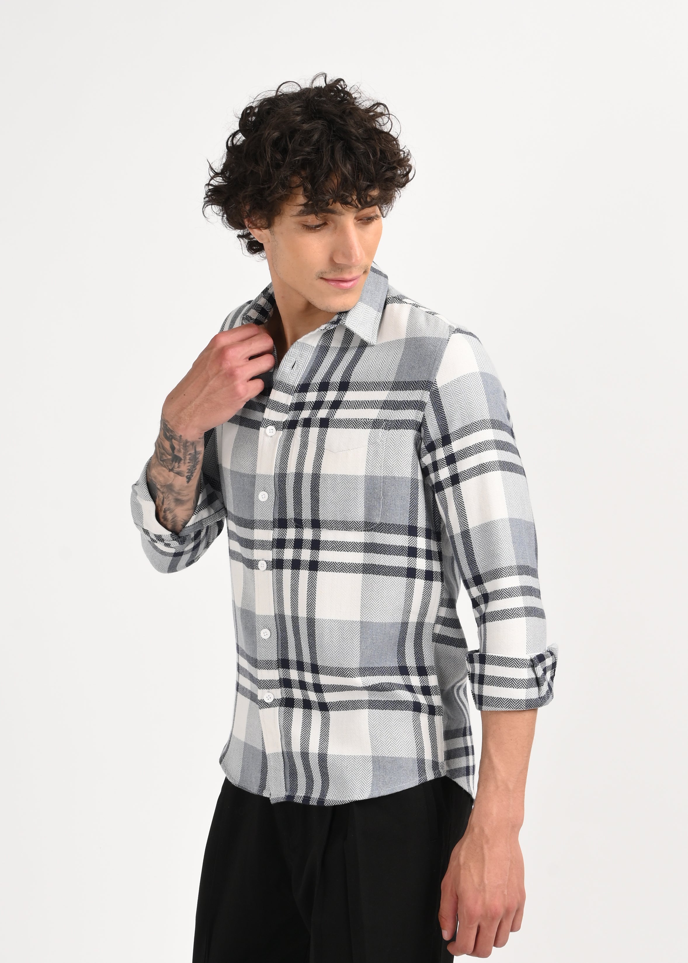 Men Grey Classic Bold Checked Shirt