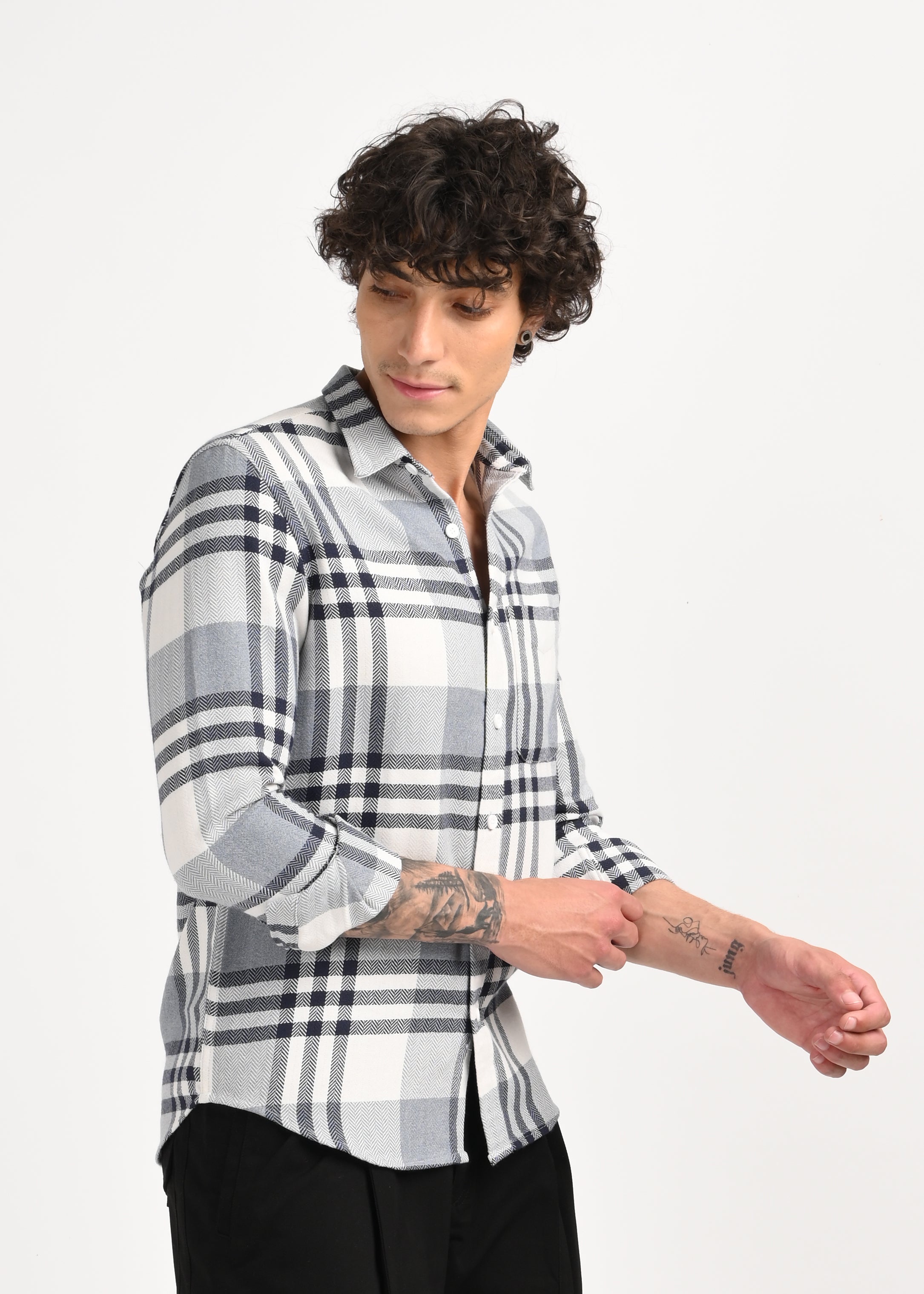 Men Grey Classic Bold Checked Shirt