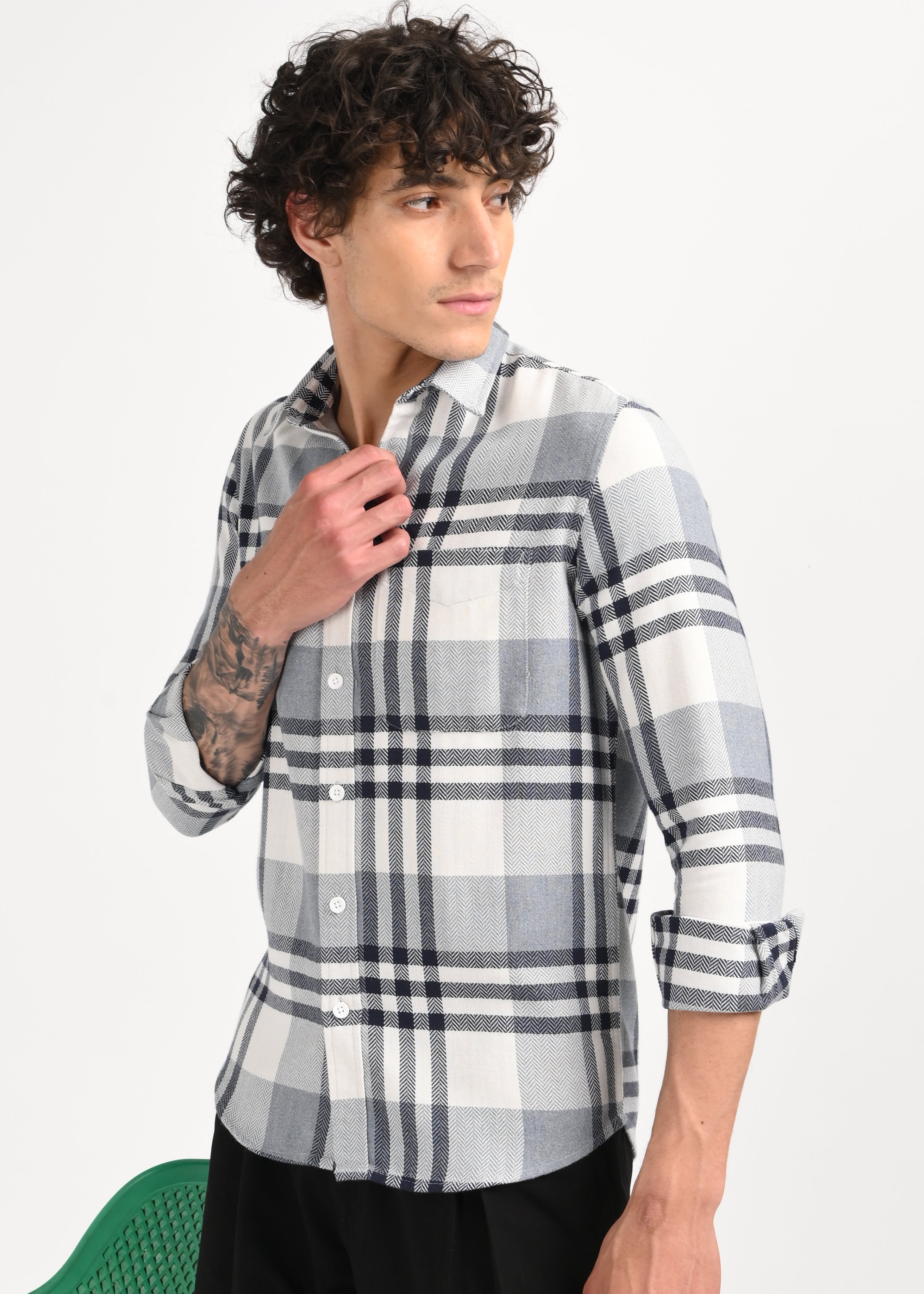 Men Grey Classic Bold Checked Shirt