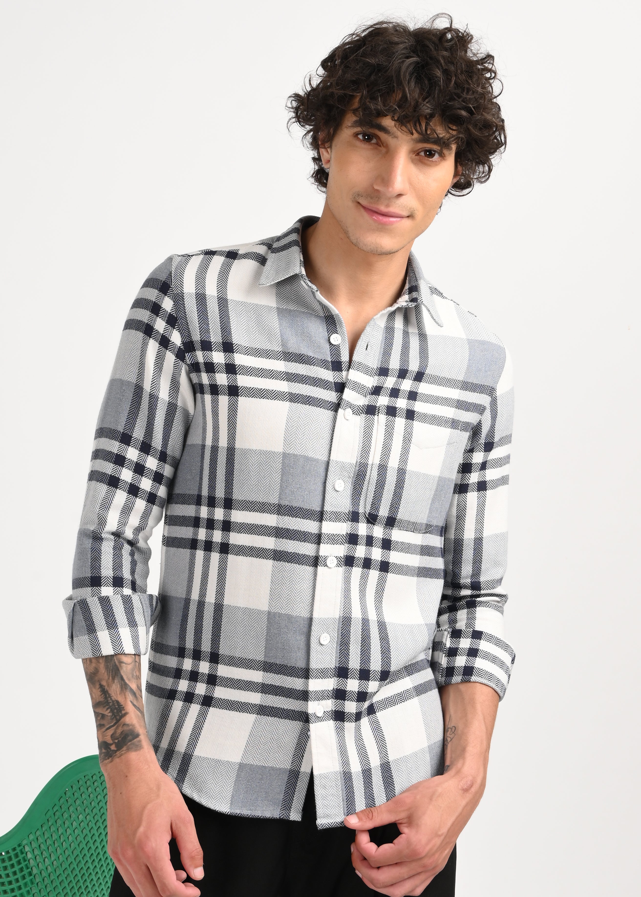Men Grey Classic Bold Checked Shirt