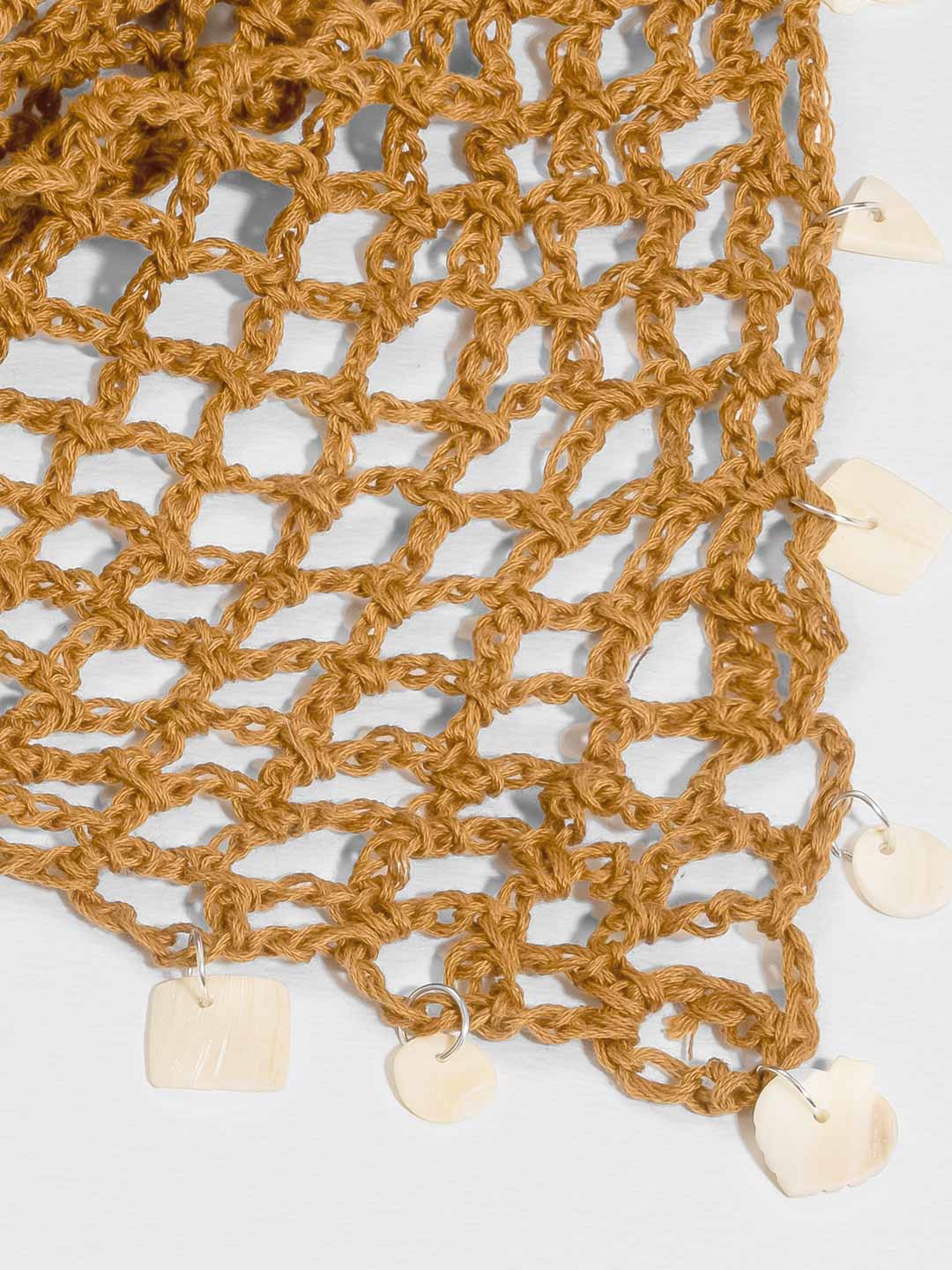 Brown Bohemian Crochet Headscarf with Shell Charms