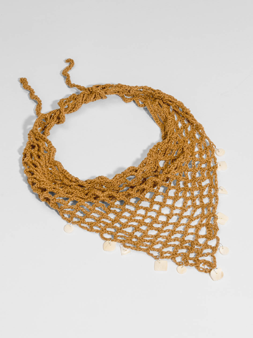Brown Bohemian Crochet Headscarf with Shell Charms