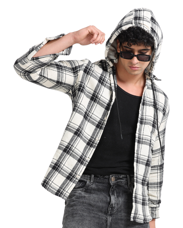 Men Striped Long Sleeve Hooded Casual Shirt