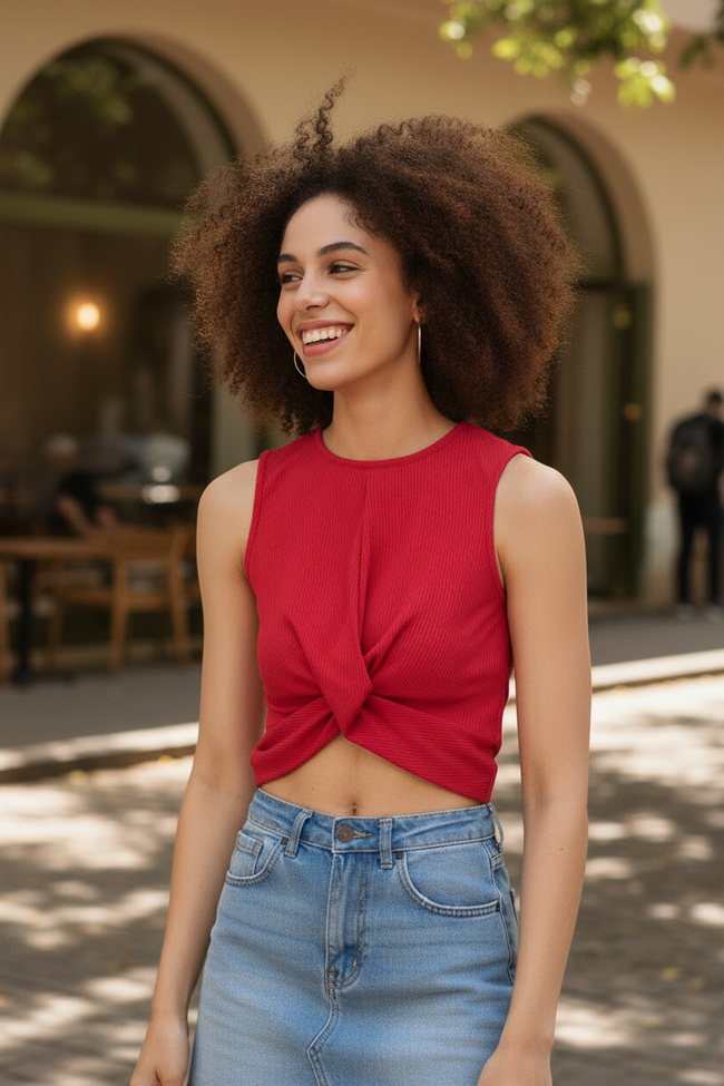 Women Ribbed Pink Crop Top