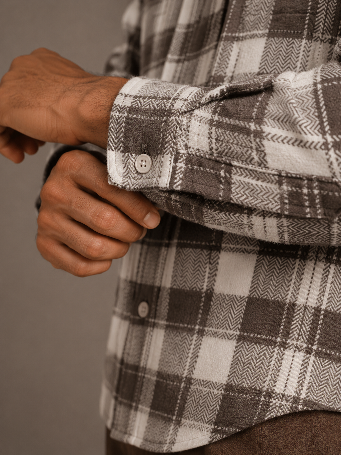 Men Brown Urban Plaid Shirt