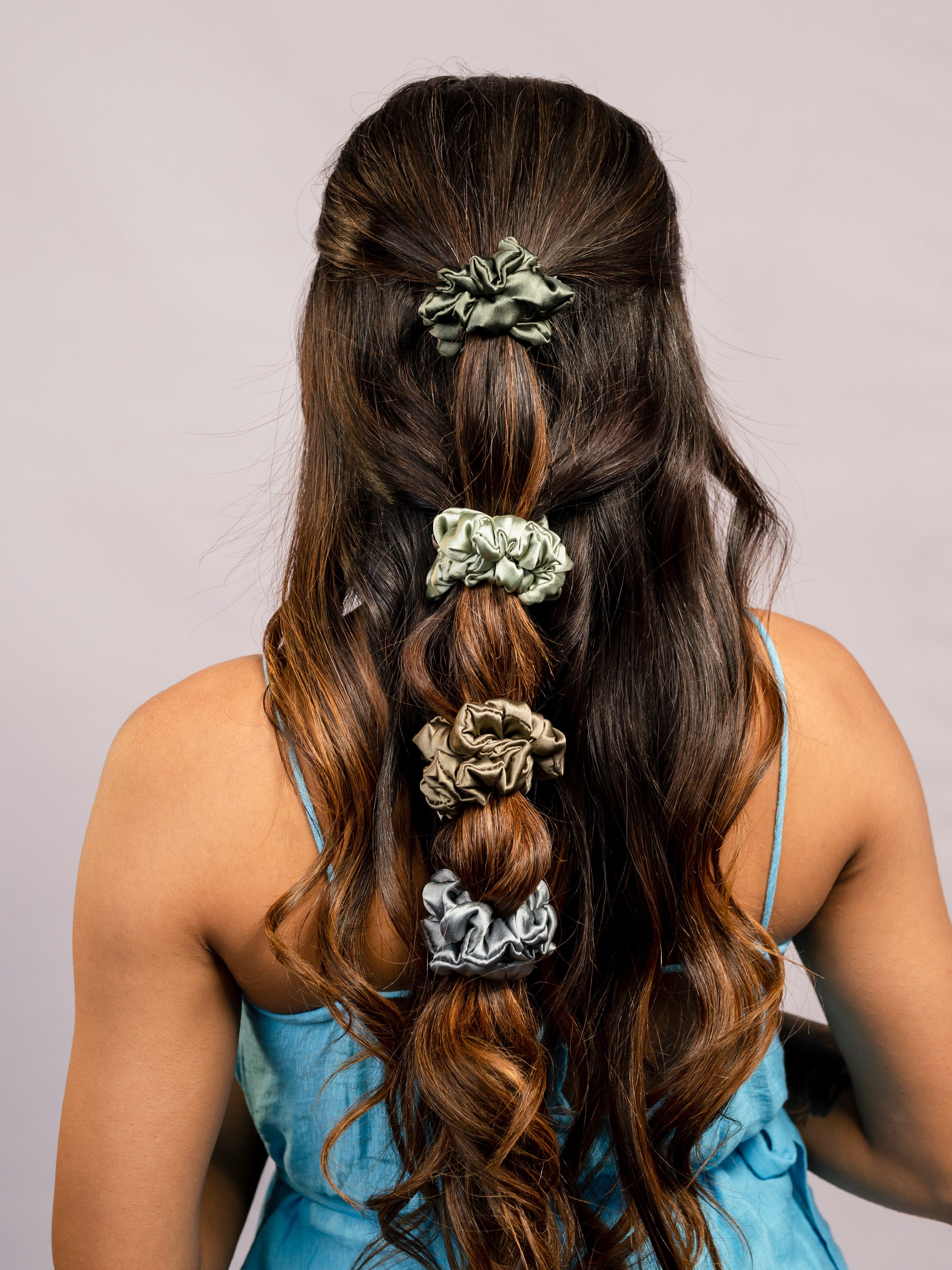 Multi Silk Satin Scrunchies Pack Of 4