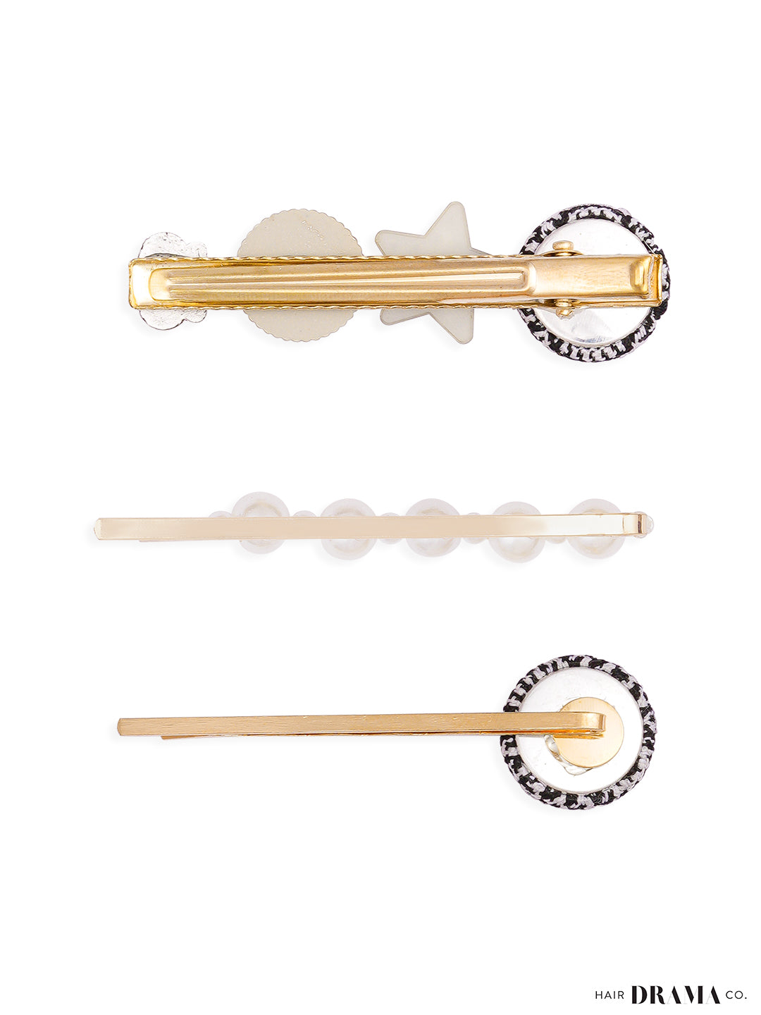 Women Black Circular Pins Set Of 3