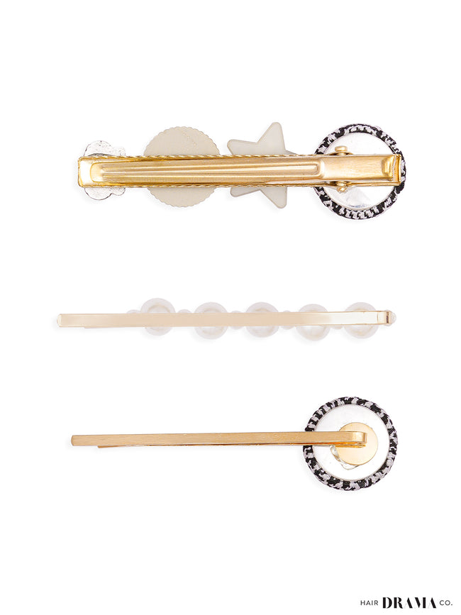 Women Black Circular Pins Set Of 3